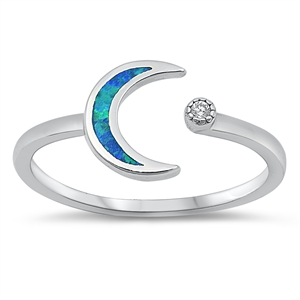 Silver Lab Opal Ring - Crecent Moon