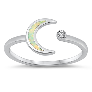 Silver Lab Opal Ring - Crecent Moon