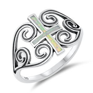 Silver Lab Opal Ring - Cross