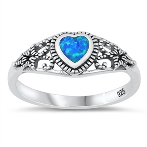 Silver Lab Opal Ring - Heart Filigree