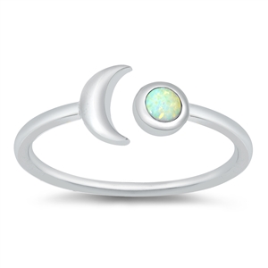 Silver Lab Opal Ring - Crescent Moon