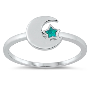 Silver Lab Opal Ring - Moon and Star