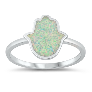 Silver Lab Opal Ring - Hamsa