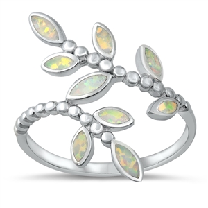 Silver Lab Opal Ring - Leaves