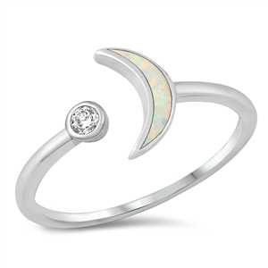 Silver Lab Opal Ring - Crescent Moon