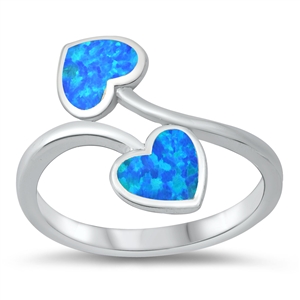 Silver Lab Opal Ring - Two Hearts