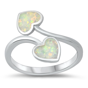 Silver Lab Opal Ring - Two Hearts