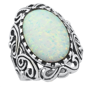 Silver Lab Opal Ring - Vintage Style