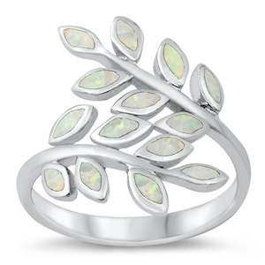 Silver Lab Opal Ring - Fern Leaves