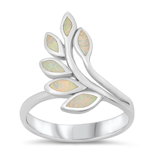 Silver Lab Opal Ring - Leaves