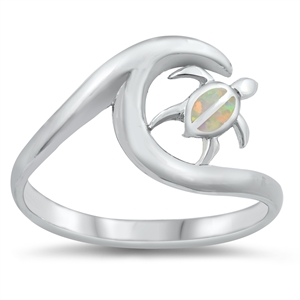 Silver Lab Opal Ring - Turtle and Wave