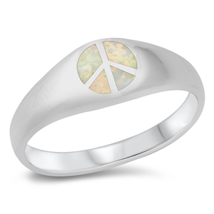 Silver Lab Opal Ring - Peace Sign