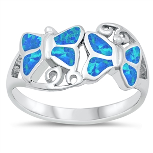 Silver Lab Opal Ring - Butterflies