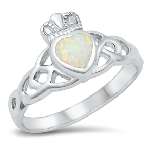Silver Lab Opal Ring - Claddagh