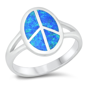 Silver Lab Opal Ring - Peace Sign