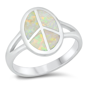 Silver Lab Opal Ring - Peace Sign