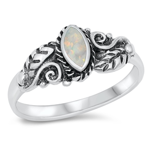 Silver Lab Opal Ring - Leaves & Vines