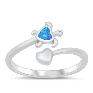 Silver Lab Opal Ring - Turtle & Heart