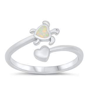 Silver Lab Opal Ring - Turtle & Heart