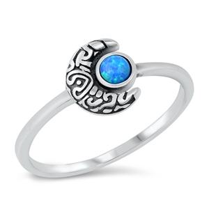Silver Lab Opal Ring - Crescent Moon