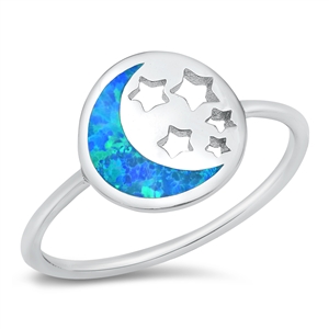 Silver Lab Opal Ring - Moon and Stars