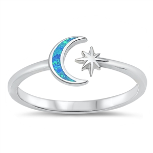 Silver Lab Opal Ring - Moon & Star