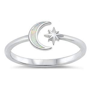 Silver Lab Opal Ring - Moon & Star