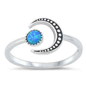 Silver Lab Opal Ring - Crescent Moon