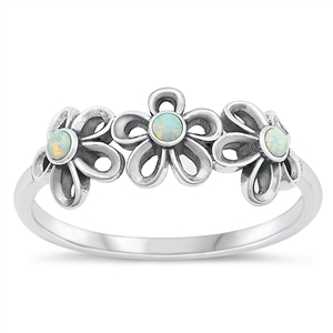 Silver Lab Opal Ring - Flower