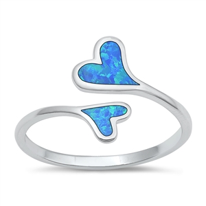 photo of Silver Lab Opal Ring - Heart with Blue Lab Opal Stone
