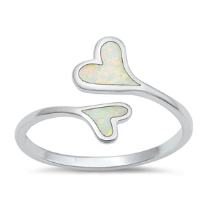 photo of Silver Lab Opal Ring - Heart with White Lab Opal Stone