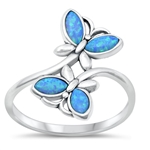 Silver Lab Opal Ring - Butterflies