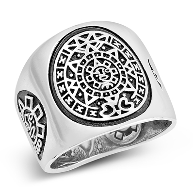 Silver Ring - Aztec Calendar