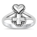 Silver Ring - Cross and Heart