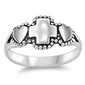 Silver Ring - Cross and Heart