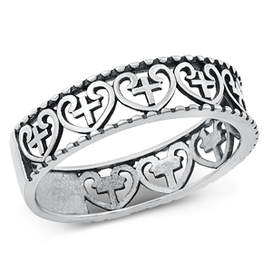 Silver Ring - Heart w/ Cross