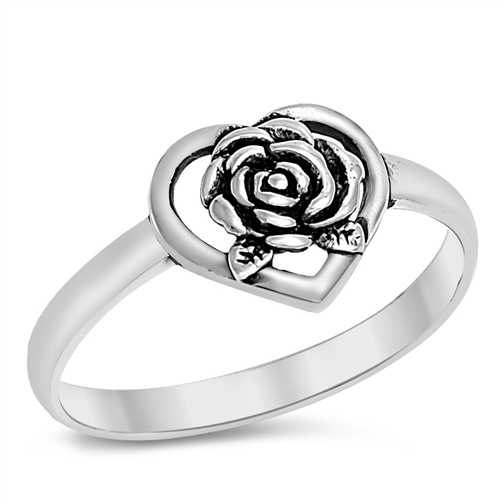 Silver Ring - Heart with Rose