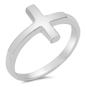 Silver Ring - Sideways Cross