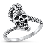 Silver Ring - Skull with Snake