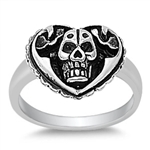 Silver Ring - Heart with Skull