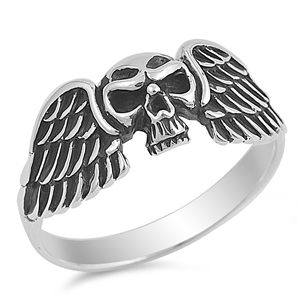 Silver Ring - Skull with Angel Wing