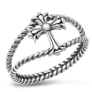 Silver Ring - Cross Rope