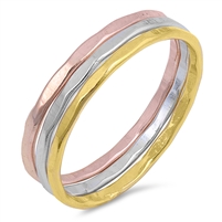 Silver Ring - Tri Tone Hammered Band Set