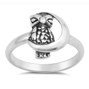 Silver Ring - Moon and Owl