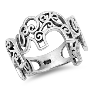 Silver CZ Ring - Filigree Elephants