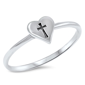 Silver Ring - Cross in Heart