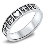 Silver Ring - Anchor, Cross, Heart 