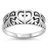 Silver Ring - Cross in Heart