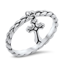 Silver Ring - Dangling Cross Rope Band