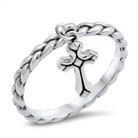 Silver Ring - Dangling Cross Rope Band